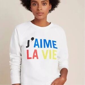 Anthropologie White Sweatshirt with Multicolor Print